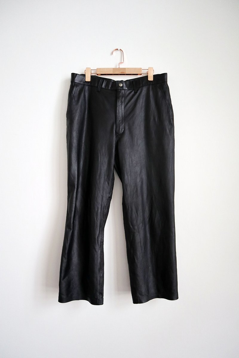 Pumpkin Vintage. Ancient leather pants - กางเกงขายาว - หนังแท้ สีดำ