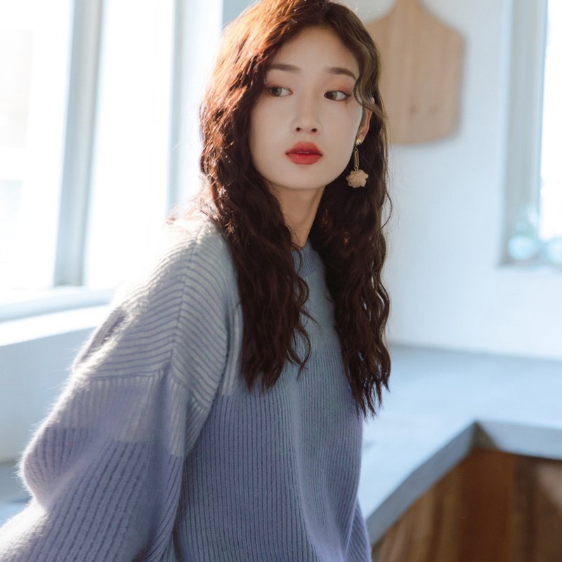毛衣女寬松外穿秋冬裝新款條紋上衣慵懶風洋氣針織衫 - 女毛衣/針織衫 - 聚酯纖維 