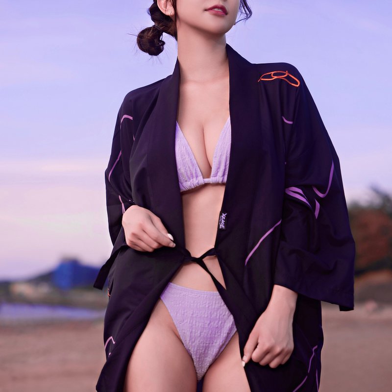 雪紡長版半纏 舒適親膚 KOKETIT藝術家聯名 - 女上衣/長袖上衣 - 尼龍 黑色