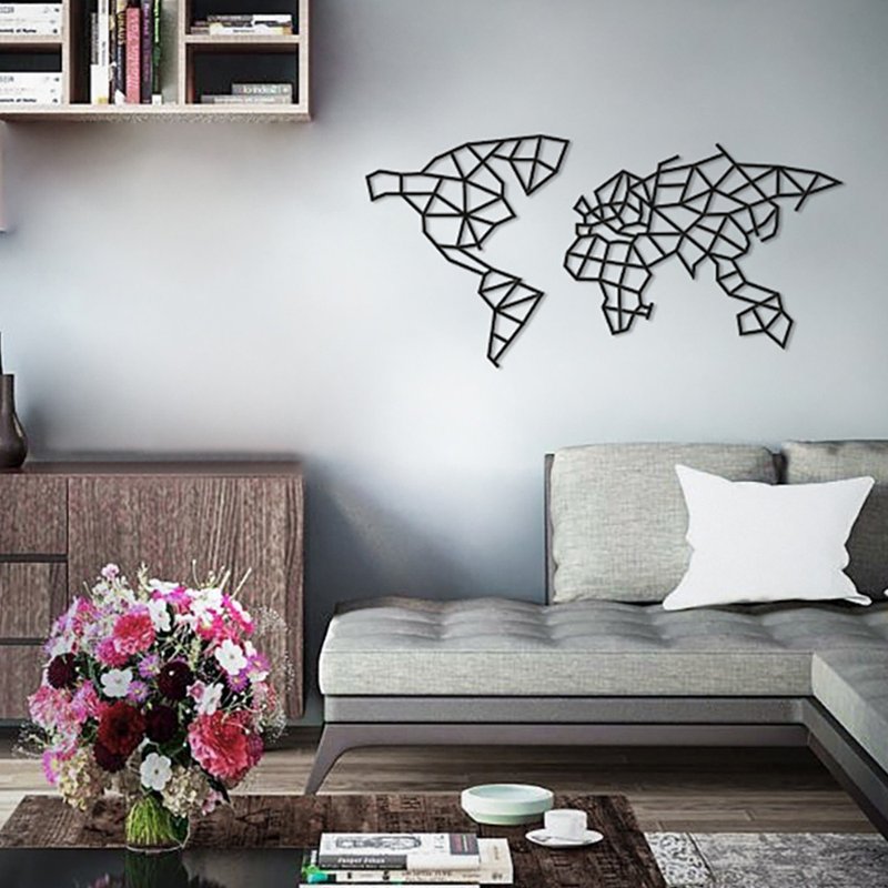 Handmade Geometric Wall Decoration World Map Wooden Combination Black Wall Stickers - งานไม้/ไม้ไผ่/ตัดกระดาษ - ไม้ สีดำ