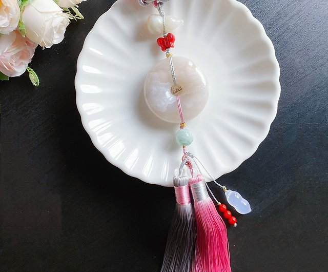 Japanese fan bag charm keychain pink sakura tassels purse accessories clasp