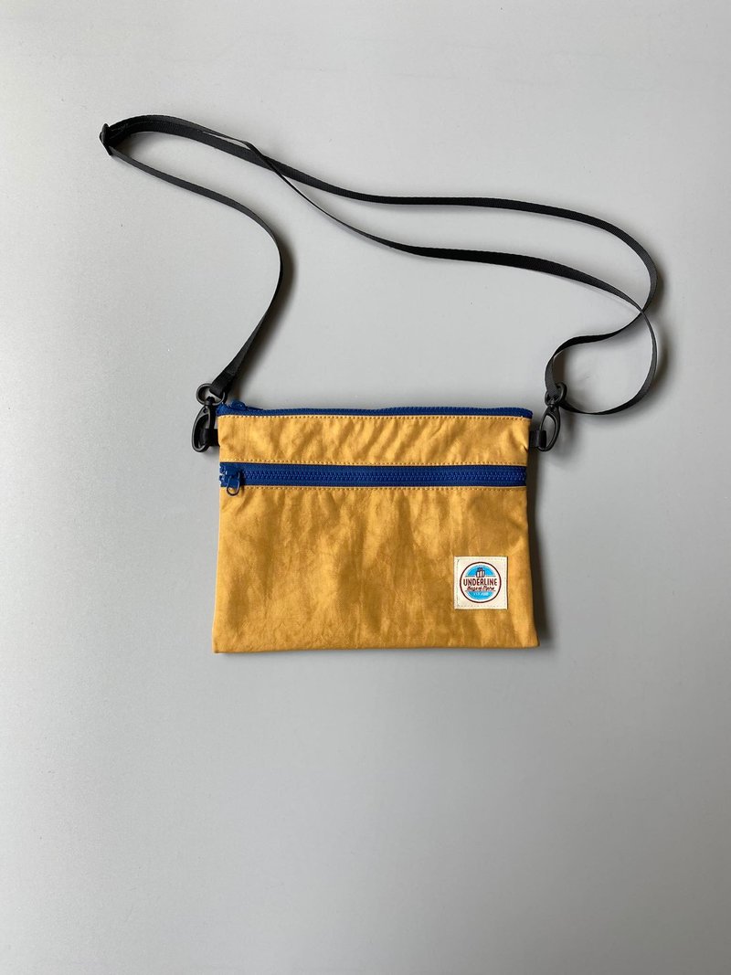 Mustard nylon 2 zipper bag with strap/ card Holder / phone Bag / pouch - กระเป๋าแมสเซนเจอร์ - เส้นใยสังเคราะห์ สีเหลือง