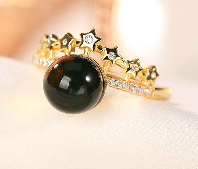 Crystals Twinkle Little Stars Rings for Girls Students Natural Blue Amber Rings - 戒指 - 純銀 多色