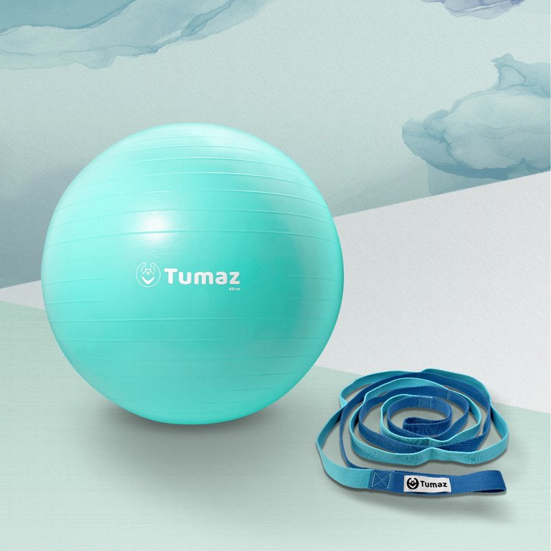 【Tumaz月熊】防爆瑜珈球&伸展帶組合 青色 - 運動/健身器材 - 塑膠 綠色
