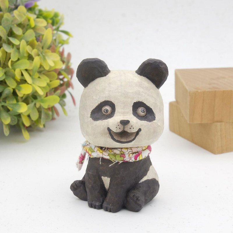 I want to be a room wood carving animal _ sitting posture panda (wood carving craft) - Stuffed Dolls & Figurines - Wood Orange