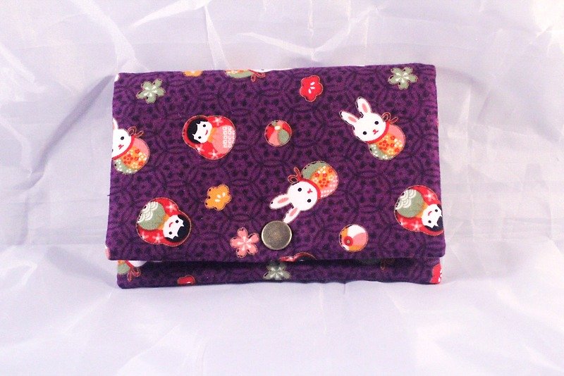 Multi-level coin purse-Japanese style white rabbit on purple background - Coin Purses - Cotton & Hemp Purple