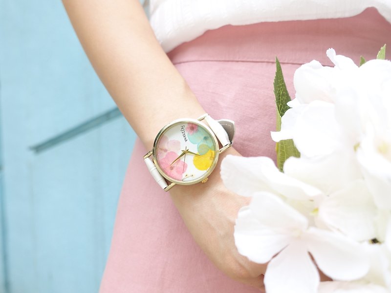 賞花手錶 (彩虹色 繡球花 乾花) - 女裝錶 - 植物．花 多色
