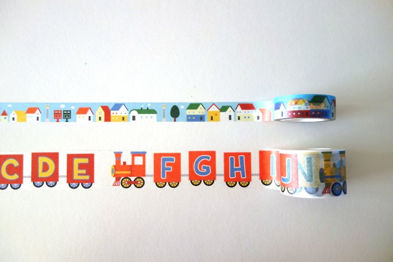 Railway Series masking tape Combo Pack : Letter train + Street houses - Washi Tape - Paper Multicolor
