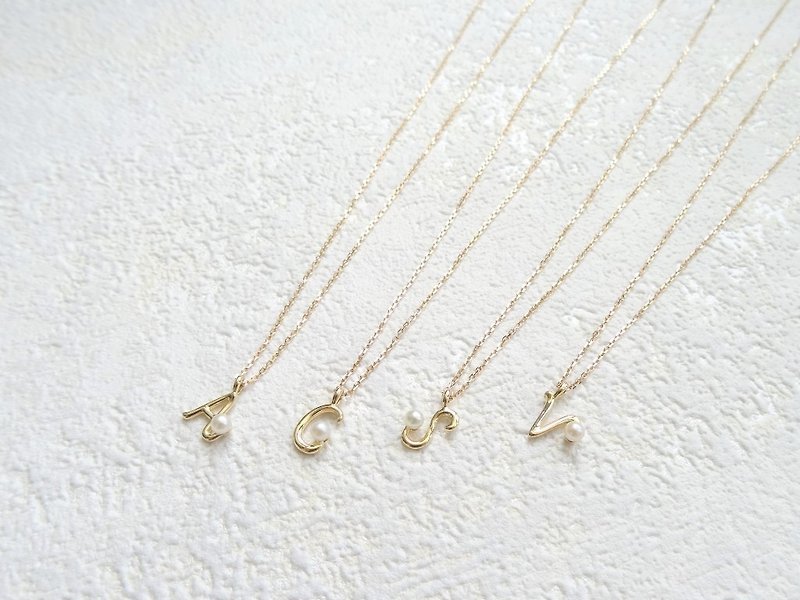  18K Yellow Solid Gold Mini Akoya Pearl Alphabet Dainty Adjustable Necklace - Collar Necklaces - Precious Metals Gold