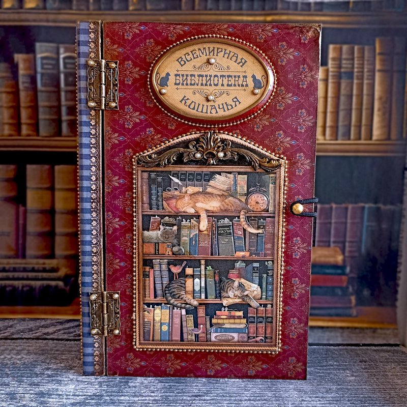 Big Jewelry box, Box-Book with cats image,Box-Book, Box playing cards,cat lovers - 居家收納/收納盒/儲物盒 - 木頭 紅色