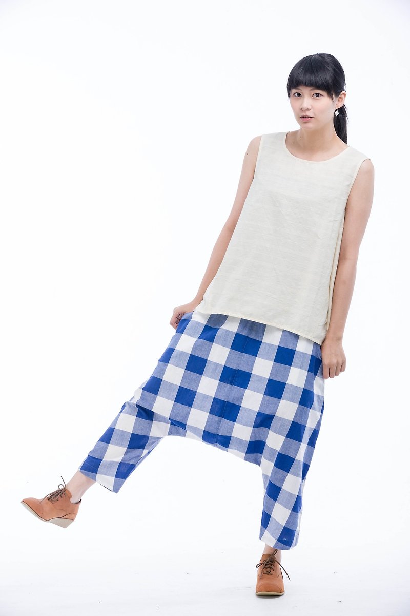 Swing bell blue lattice pants _ fair trade - Women's Pants - Cotton & Hemp Blue