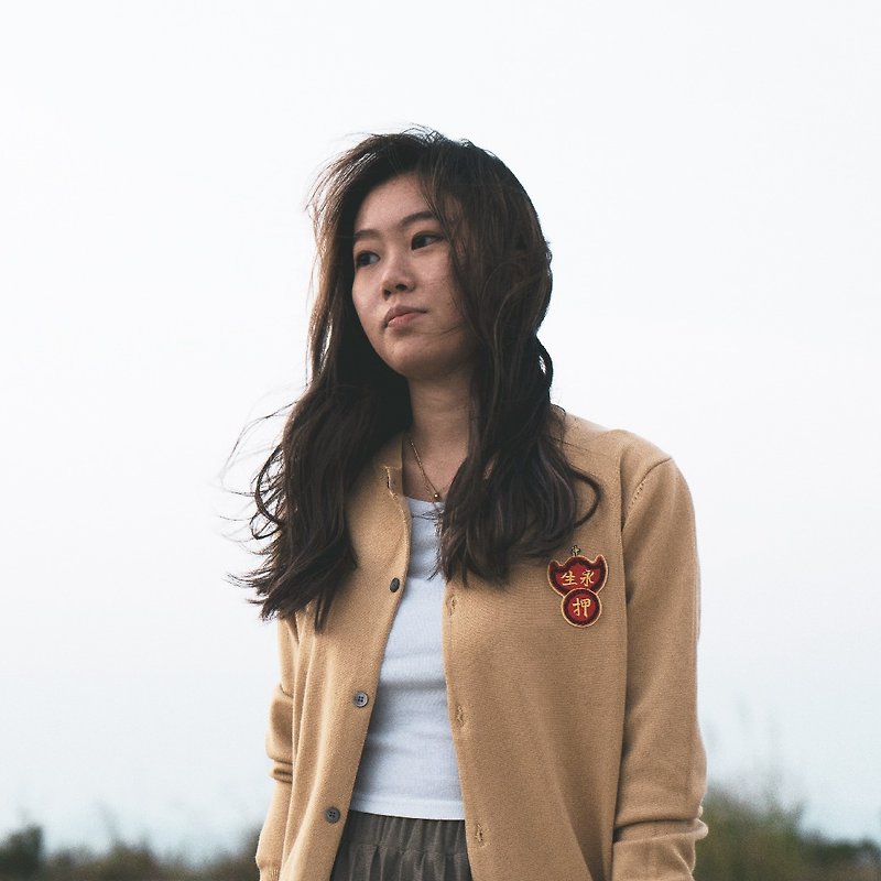不滅の長袖セーター 香港の漢字の信念 レトロなスタイル - ニット・セーター - ウール カーキ