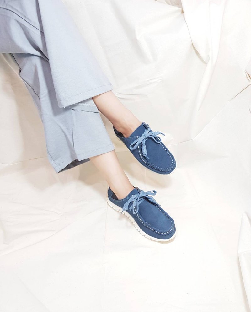 Summer Surprise Bag [3M Nano Waterproof Leather] Japanese Suede Big Head Kangaroo Shoes-Deep Sea Blue Large Size - รองเท้าหนังผู้หญิง - หนังแท้ 