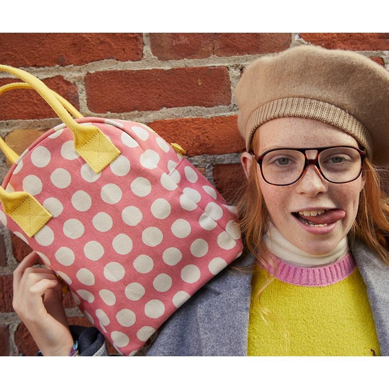 Fluf Zipper Lunch-  Dot Pink - Handbags & Totes - Cotton & Hemp Pink