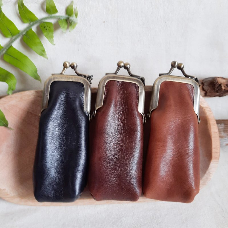 LEATHER ACCESSORIES / LEATHER KEYCHAIN WITH MINI FRAMED POUCH - 10CM - ที่ห้อยกุญแจ - หนังแท้ สีดำ