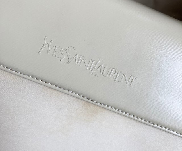 YSL サンローラン ホワイト レザー ツイルクロス ハンド