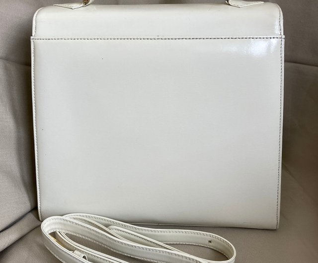 YSL サンローラン ホワイト レザー ツイルクロス ハンド