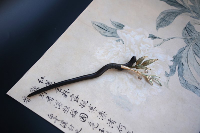 【煙云】天然石 春仔花 纏花 髮簪 | 茶晶 檀木 - 髮夾/髮圈 - 繡線 綠色