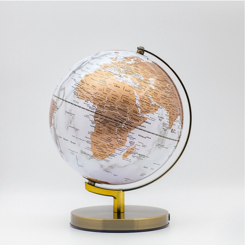 Skyglobe 10 inch white sea gold land marble bronze iron base (English version) - Items for Display - Plastic Gold