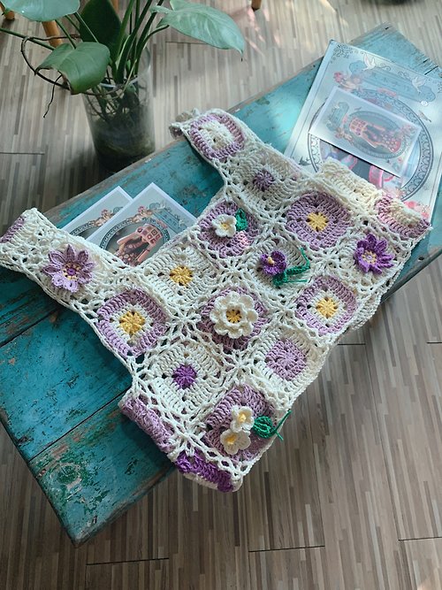 花畑　現品　手作りハンドメイド刺繍かぎ針編み型染めベスト
