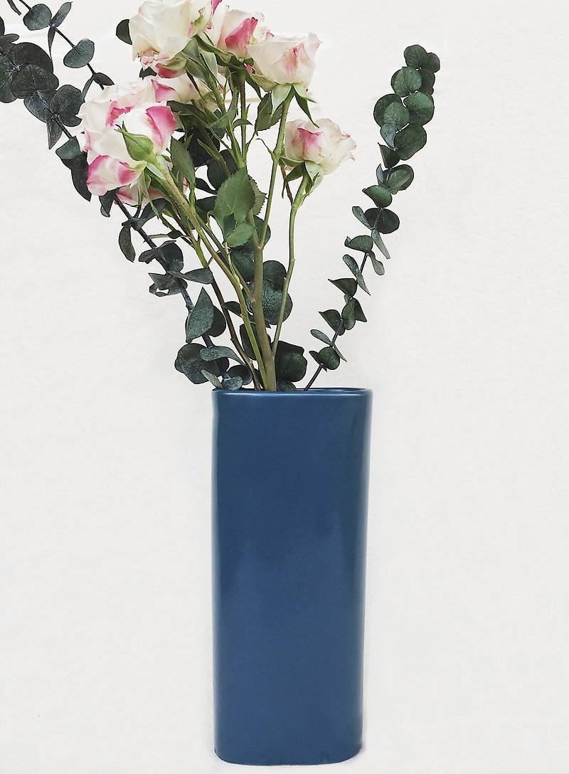 Nordic wind square ceramic flower - Navy blue (long section) - Plants - Porcelain Blue