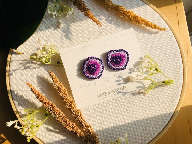 The winter flower earrings, Purple Flower earrings, handmade jewelry - Earrings & Clip-ons - Thread Purple