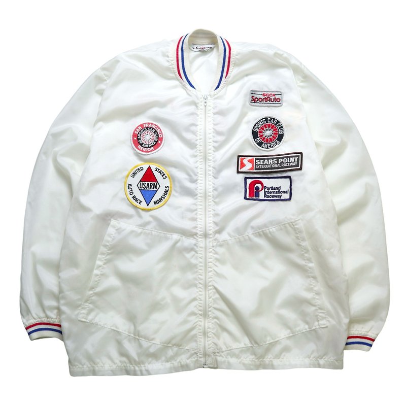1980s 美國製 白色賽車布章防風外套 Talon拉鍊 - 外套/大衣 - 尼龍 白色