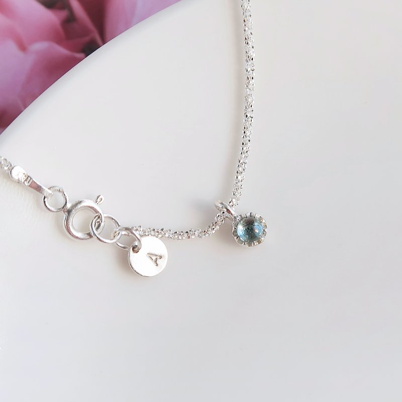 925 Sterling Silver Small Stone Topaz Customized Engraving Bracelet Free Gift Packaging - Bracelets - Sterling Silver Blue