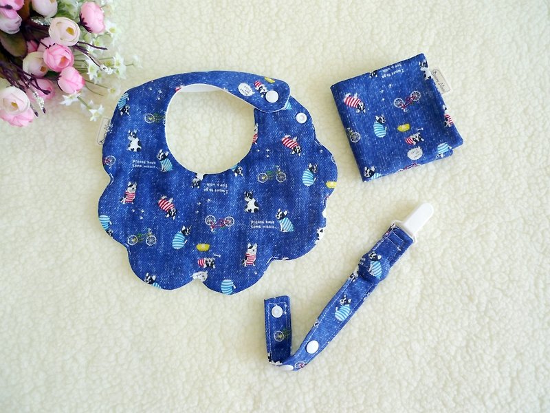 Imitation Cowboy Dog Cloth-Baby Birthday/Full Moon/Miyue Gift Box - Bibs - Cotton & Hemp Blue