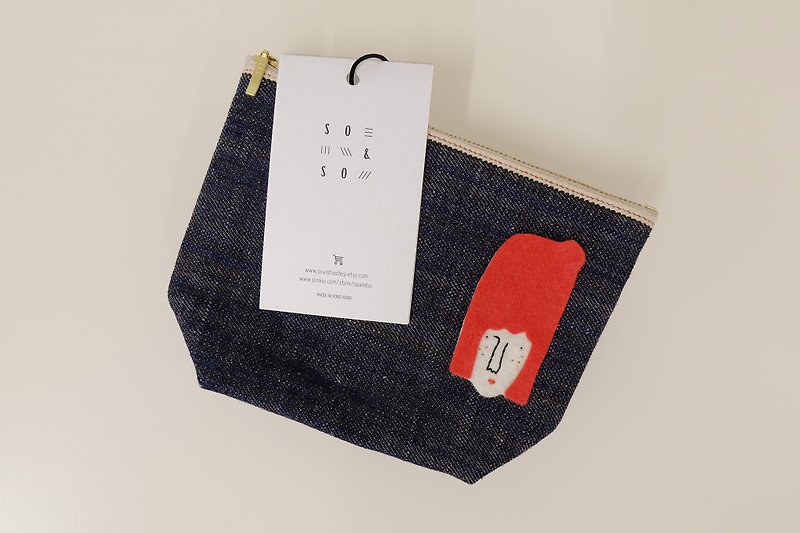 Missy Hairy Collection / Japanese Denim Fabric Pouch - Toiletry Bags & Pouches - Cotton & Hemp Blue