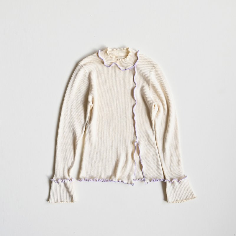 [Egg Plant Vintage] Floating cloud piping remade knitted vintage top - Women's Sweaters - Other Man-Made Fibers White