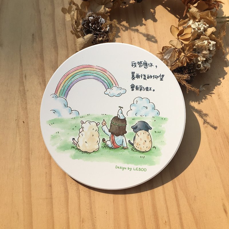Absorbent coaster-looking up at the rainbow - Coasters - Pottery White
