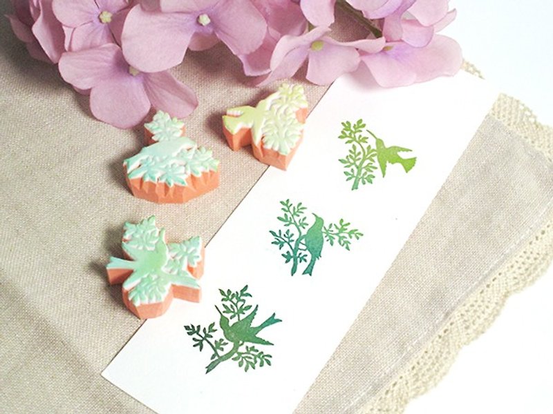 Apu hand stamp beautiful hummingbird silhouette stamp set of 3 pocket stamp can be purchased separately - Stamps & Stamp Pads - Rubber 