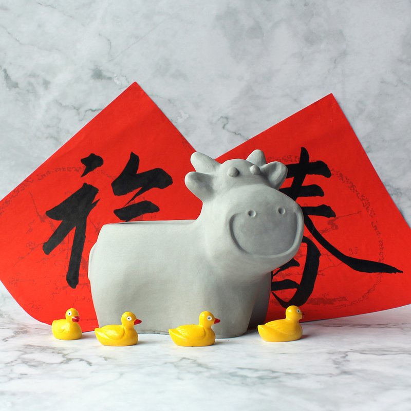 水泥泥作 Concrete－牛盆器 牛年行大運 水泥盆器 - 盆栽/植栽 - 水泥 灰色