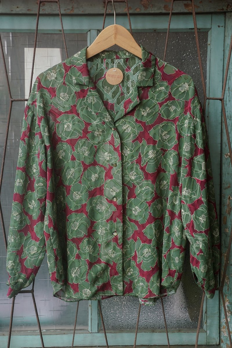 純情百貨行 Vintage 古著 古著襯衫  LS022 昭和日誌襯衫 - 女襯衫 - 聚酯纖維 綠色