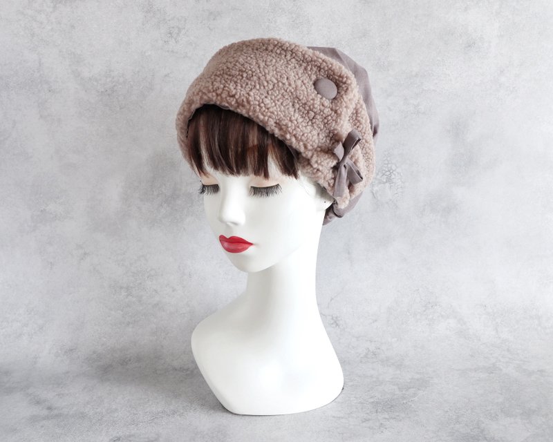 日本製 2way 医療用ヘアターバン サッシュベルト アルパカボア モーヴブラウン - 髮夾/髮圈 - 棉．麻 咖啡色