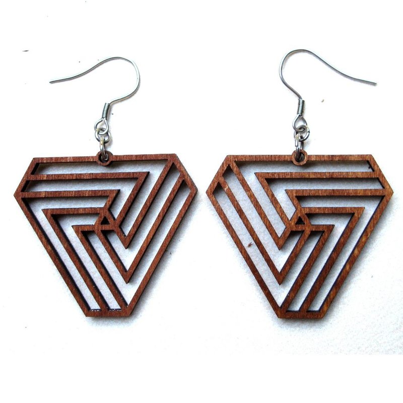 Triangle Infinity Earrings - 耳環/耳夾/耳骨夾 - 木頭 咖啡色