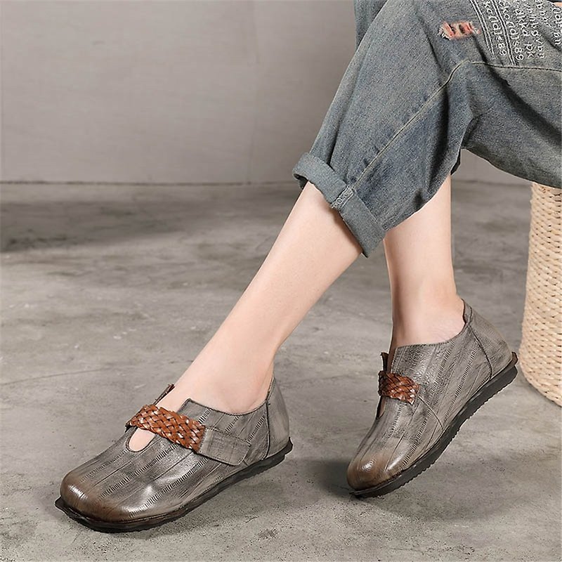 Autumn and winter simple wild flat leather women&#39;s shoes retro handmade ethnic style single shoes