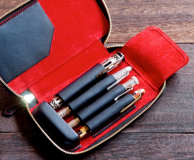 Round zipper fountain pen case for 4 pens, color