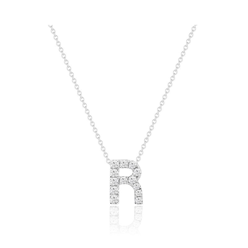 R-Alphabet Necklace | 14K Gold Real Diamond Necklace - สร้อยคอ - เพชร 