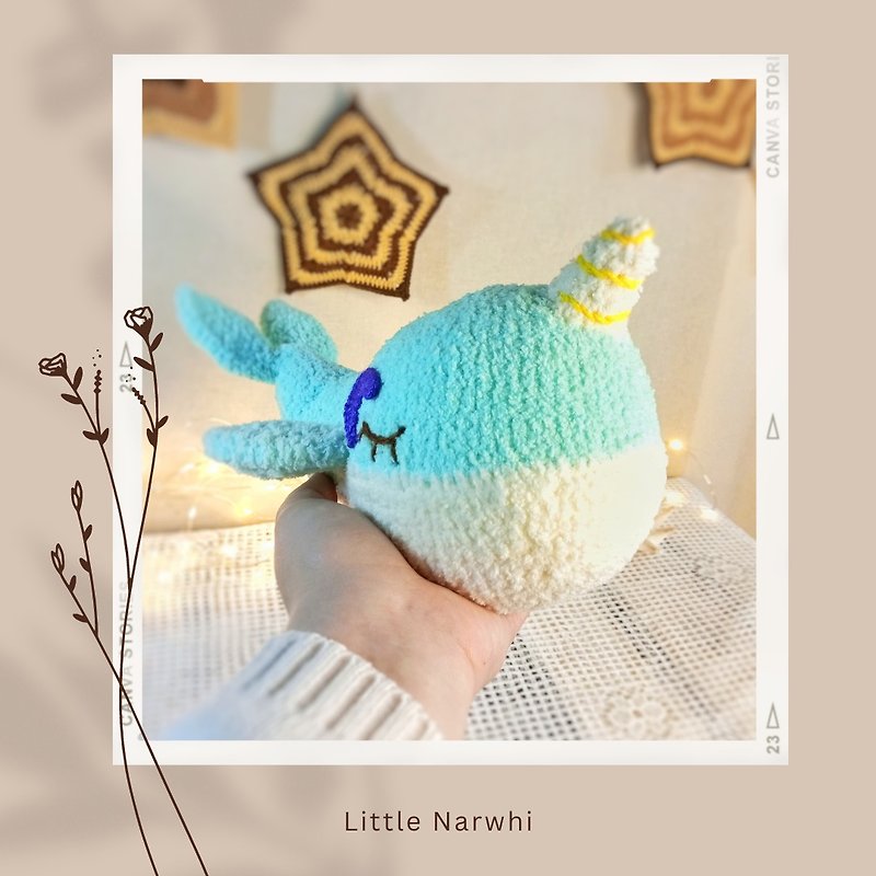 Crochet Narwhal Toy Blue Narhwal Completely Handmade Gift for Baby Gift for Her - 寶寶/兒童玩具/玩偶 - 聚酯纖維 多色