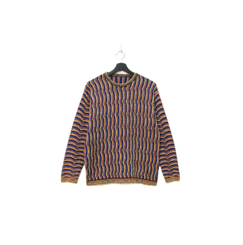 Back to Green-復古毛衣 彩色波紋 搖粒絨感ws-16vintage sweater - 女毛衣/針織衫 - 聚酯纖維 