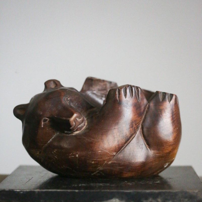 Japanese antique bear wood carving - ของวางตกแต่ง - ไม้ 