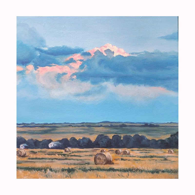 Sunset Landscape Painting, Hand-Painted Original Art, country landscape - 海報/掛畫/掛布 - 其他材質 多色