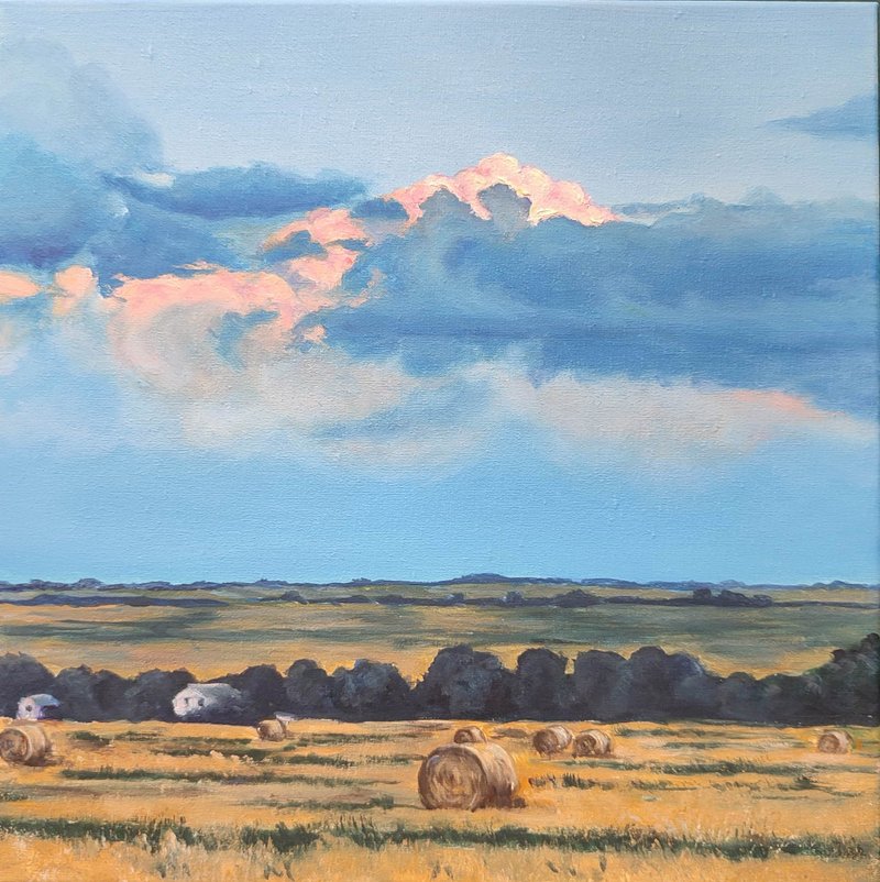 Sunset Landscape Painting, Hand-Painted Original Art, country landscape - 海報/掛畫/掛布 - 其他材質 多色