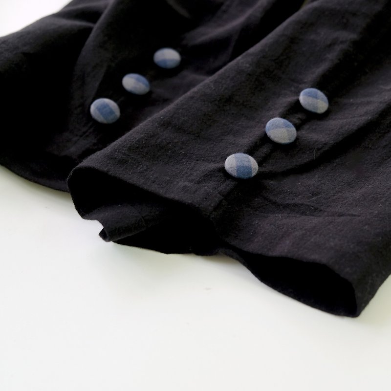 Carbon black wide checked tapered wide trousers - กางเกงขายาว - ผ้าฝ้าย/ผ้าลินิน สีดำ