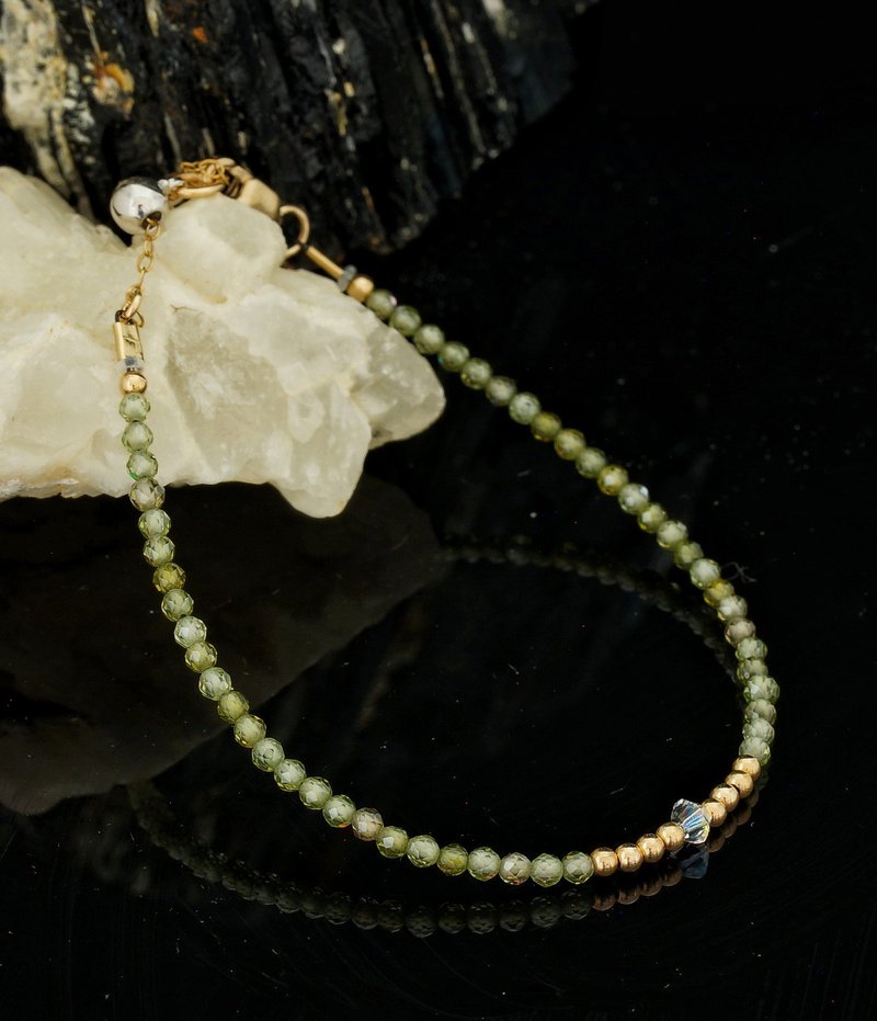曰本 Cenfill 鋼絲 翡翠綠鋯石 14K包金 GF Swarovski 水晶手鍊 - 手鍊/手環 - 寶石 