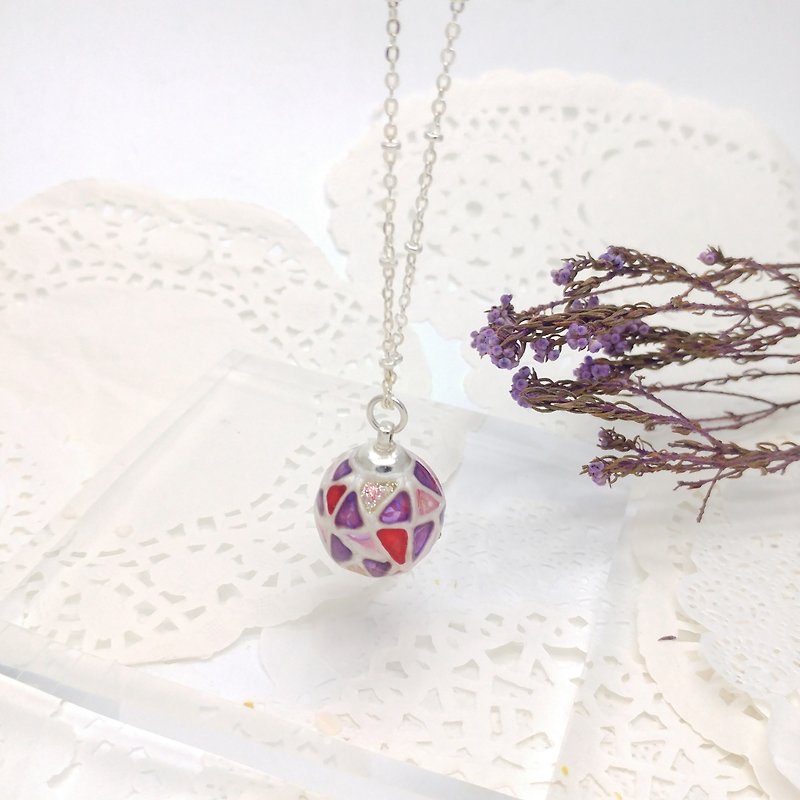 Painted Glass ball Necklace (L) with Metal chain - Necklaces - Glass Multicolor