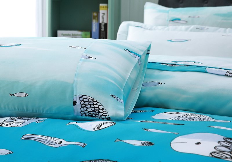 Extra large size sea sound - Tencel dual-use bedding cover six-piece group [100% lyocell] emperor folding design - เครื่องนอน - ผ้าไหม สีน้ำเงิน