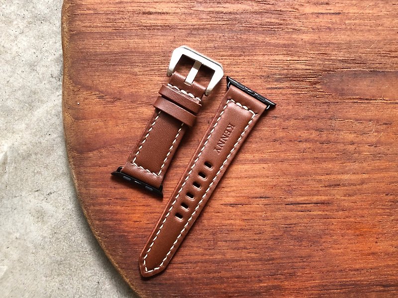 Apple Watch strap is well stitched leather material bag couple Italian leather vegetable tanned leather cowhide - เครื่องหนัง - หนังแท้ สีส้ม